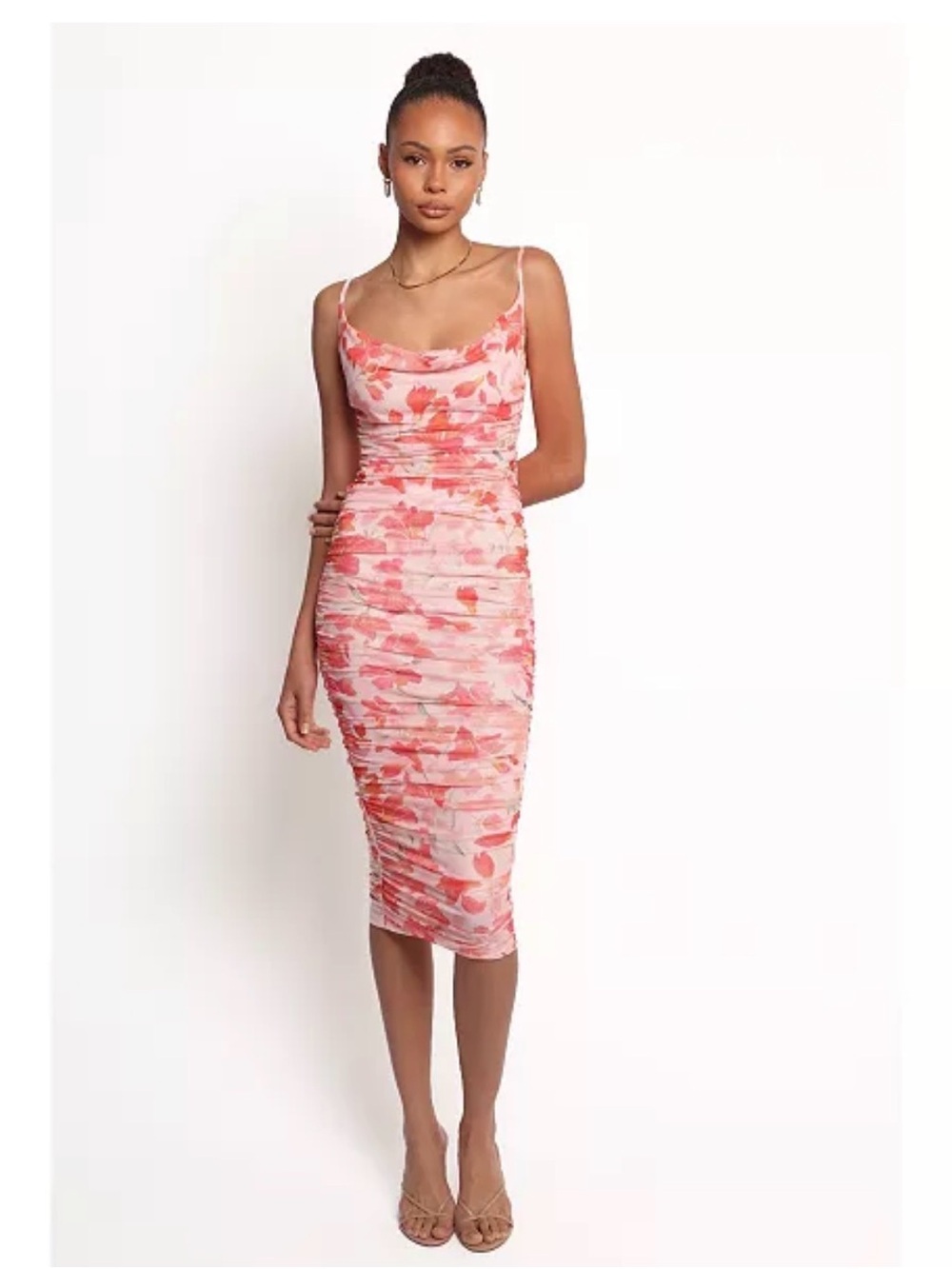 NWT Petal and Pup Tempest Midi Dress Pink Floral Ruched Cowl Wedding Dress Sz 2